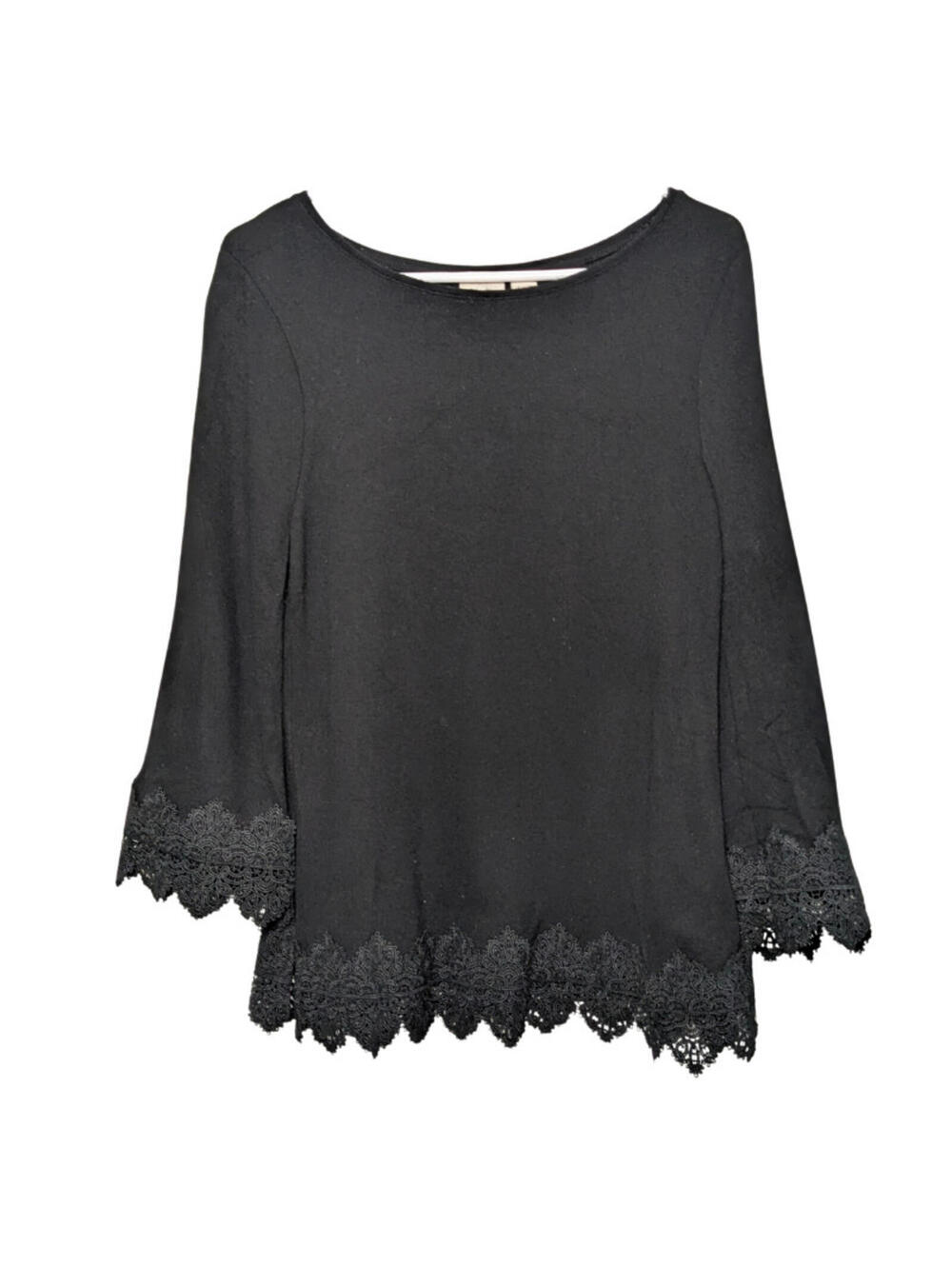 Chico's Women's Lace Trim Knit Sweater, Black, Size 0/Small, Scoop Neck